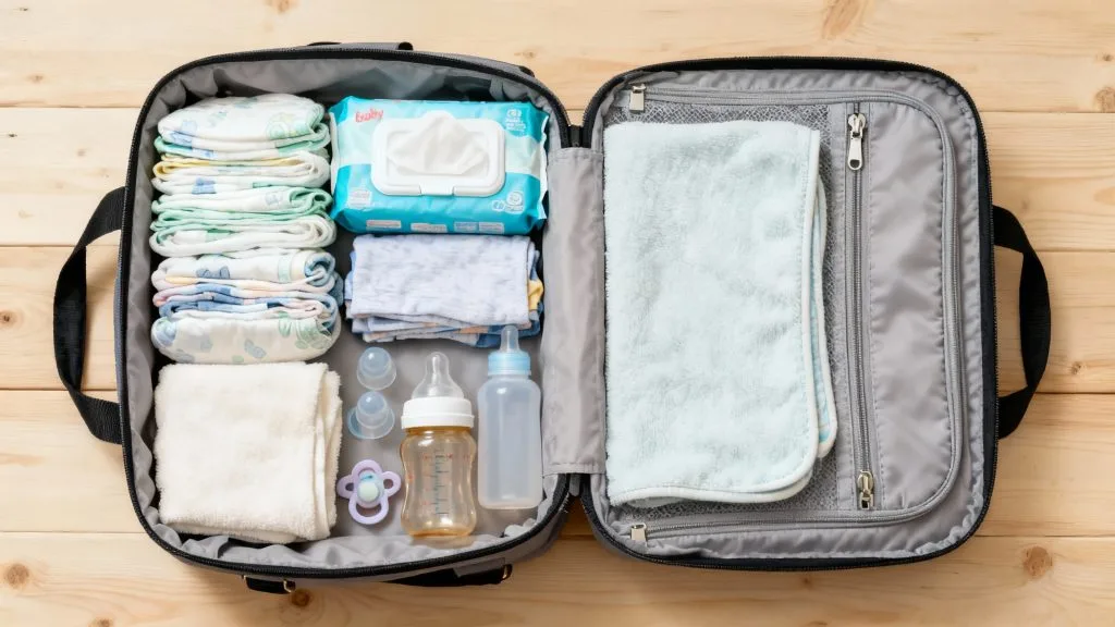 Checklist voyage bébé avec trousse de change cabine