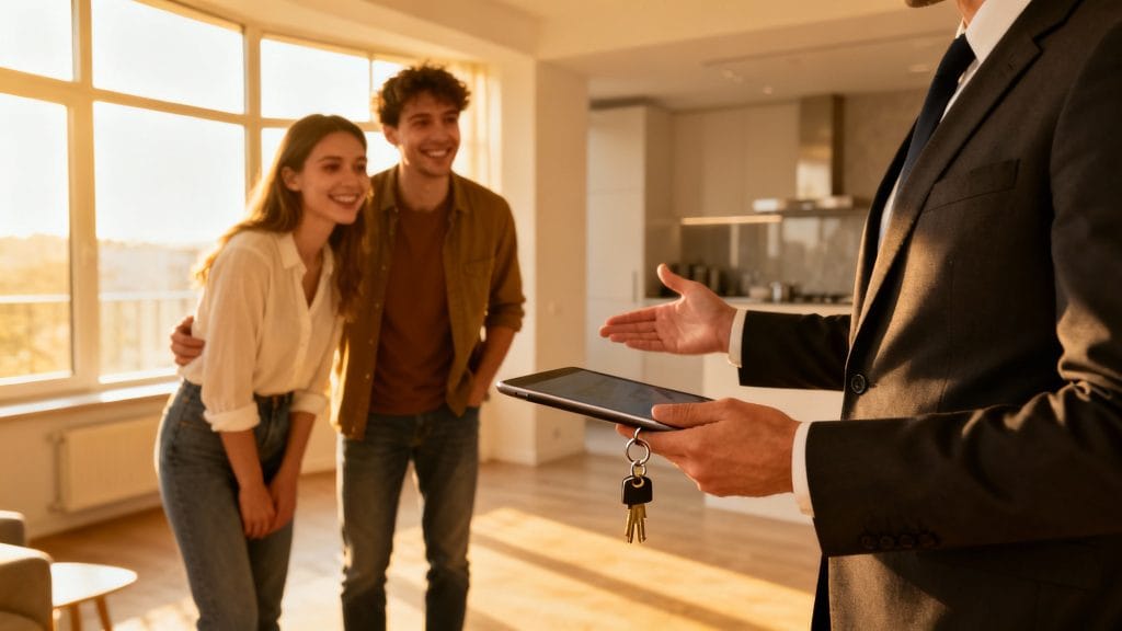 Agent immobilier en visite, commissions et accès rapide