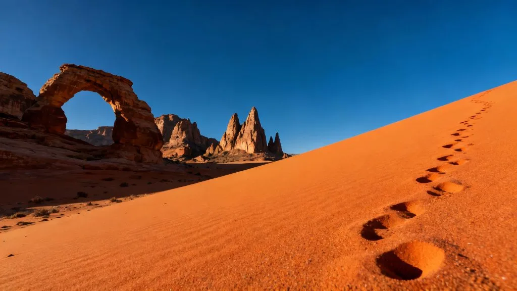 Algérie Sahara en novembre, dunes et roches au soleil