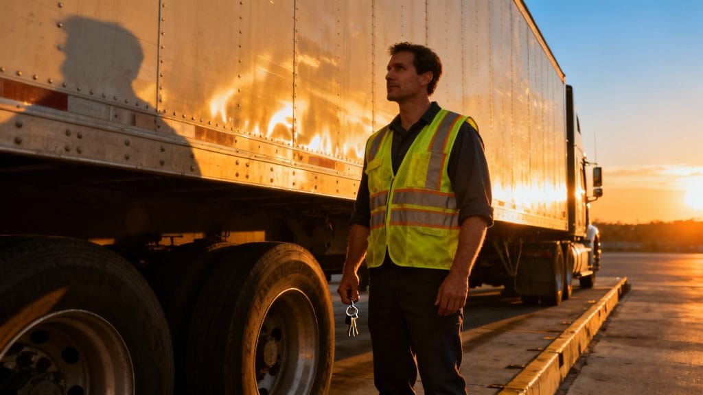 Chauffeur poids lourd devant camion, métier qui recrute