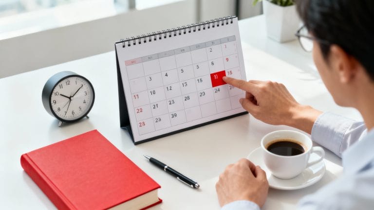 Code du travail jour férié illustré par un calendrier et un bureau