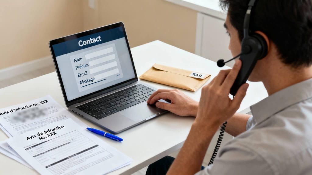 Contester amende : téléphone d’info, formulaire en ligne, courrier RAR
