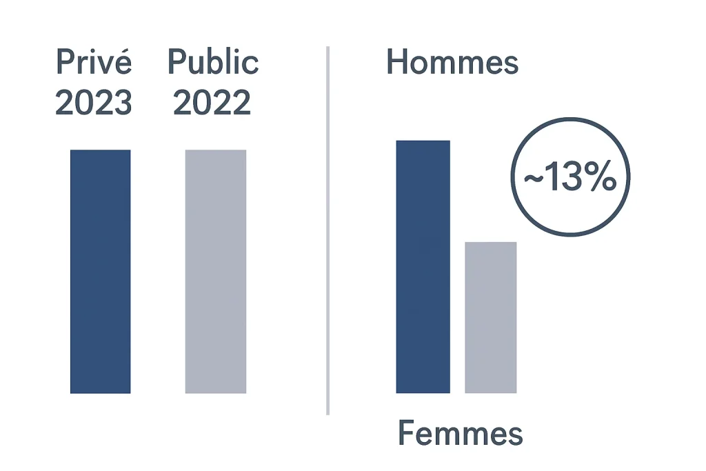 Comparatif salaires privé public et écart femmes hommes