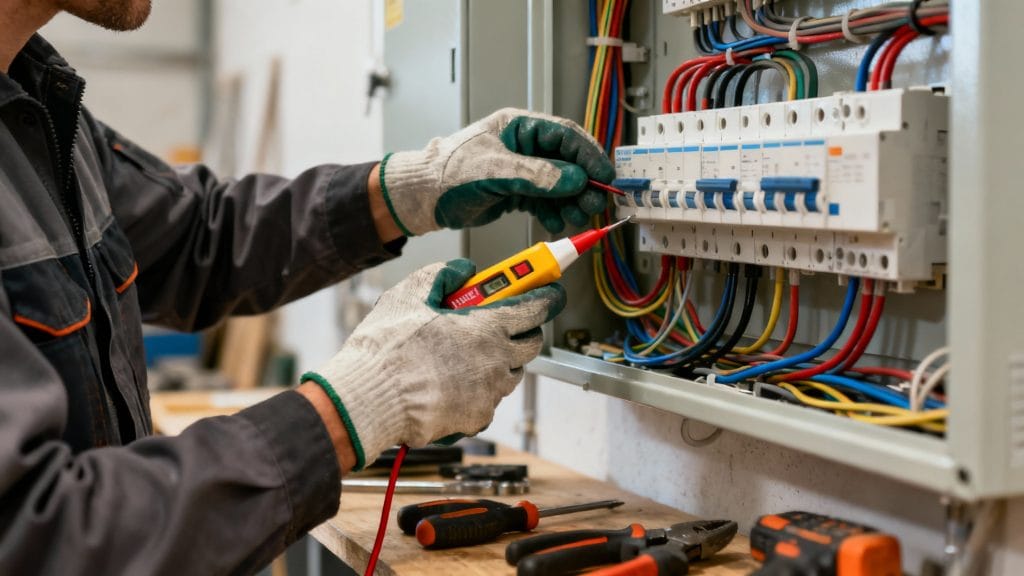 Électricien au travail, formation courte et sécurité