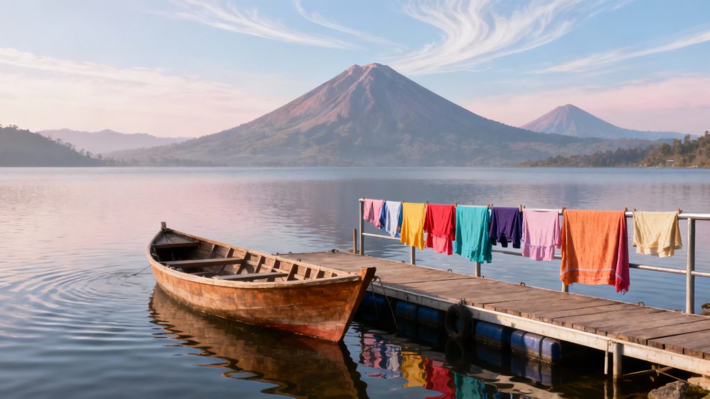 Guatemala en novembre, lac volcanique et ciel clair