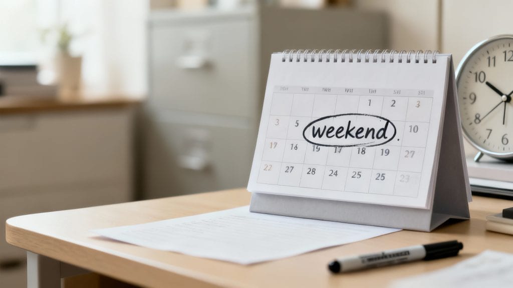 Horloge et calendrier illustrant un contrôle le week-end