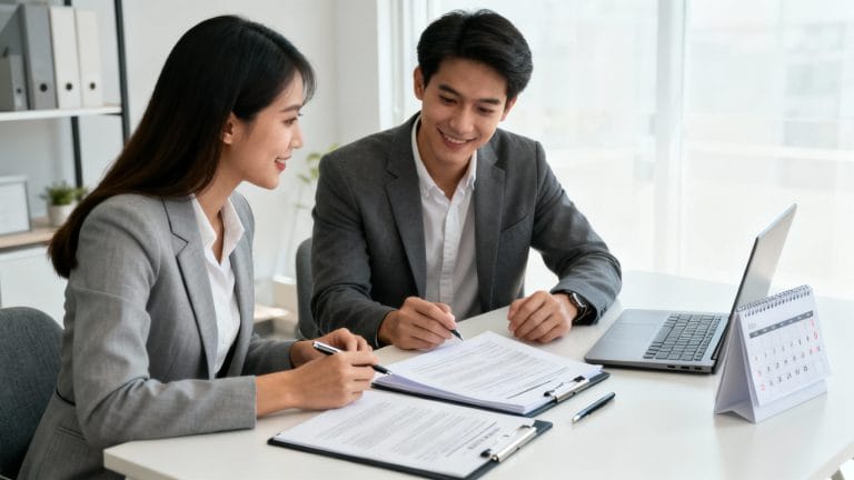RH et salarié discutant de la période d’essai CDI avec calendrier