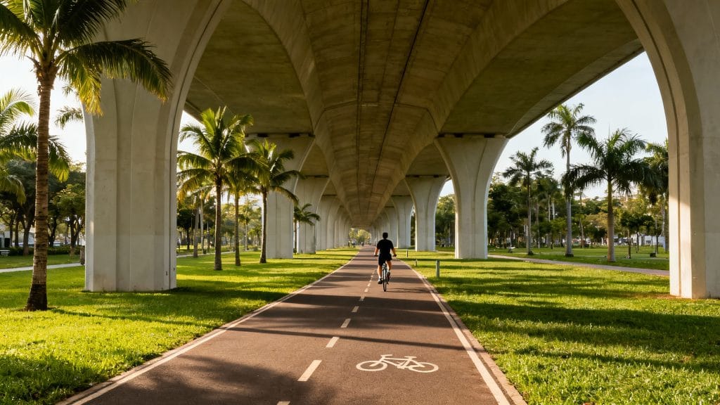 Parc urbain avec piste cyclable ombragée