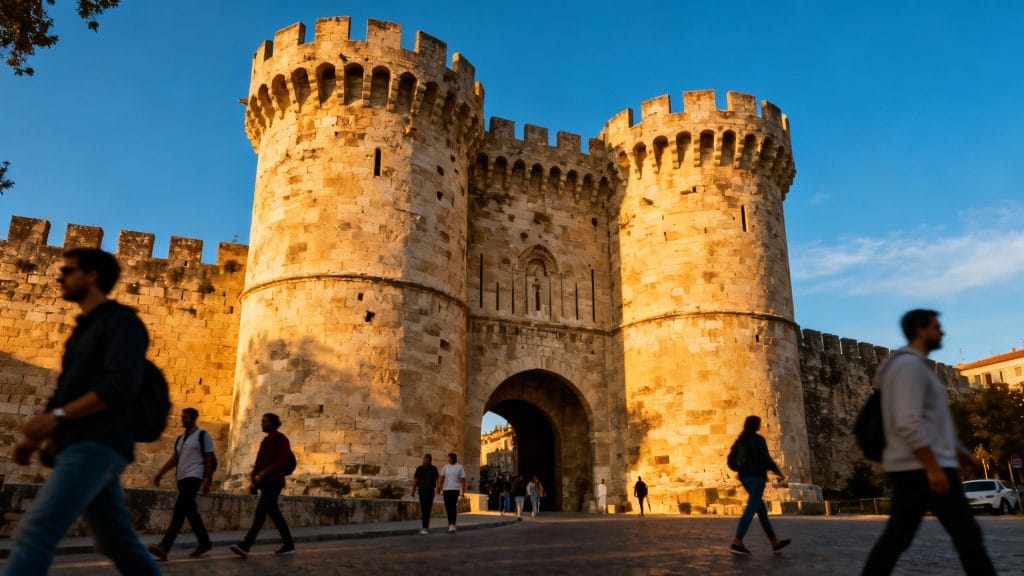 Tours médiévales en pierre sous ciel bleu