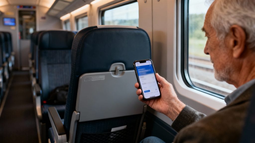 Senior utilisant sa carte lors de la réservation sur smartphone