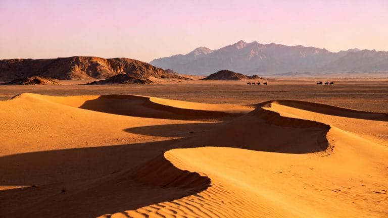 Panorama de paysages marocains au coucher du soleil