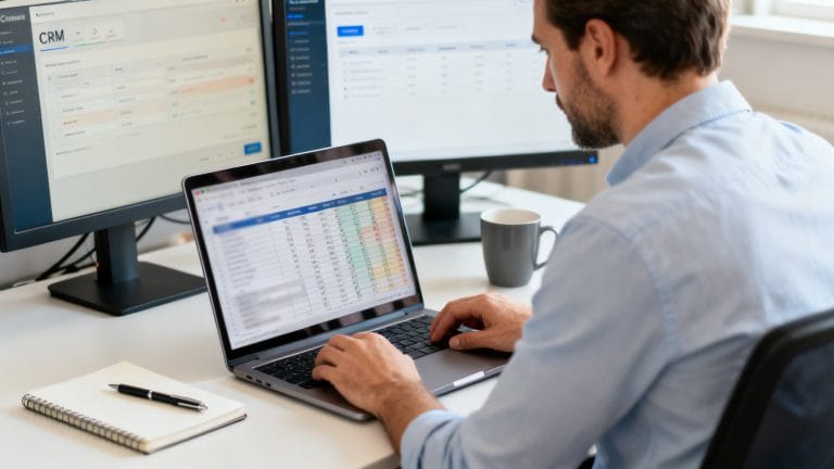 Dirigeant PME analysant une base prospection PME dans Excel