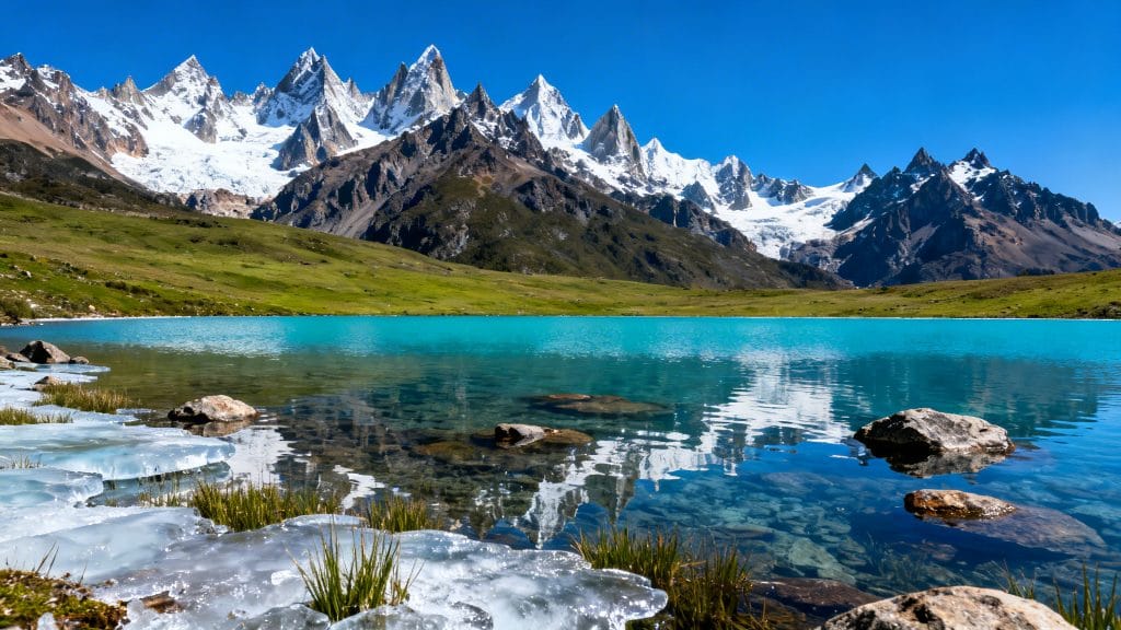 Sommets andins et lac turquoise sous ciel clair