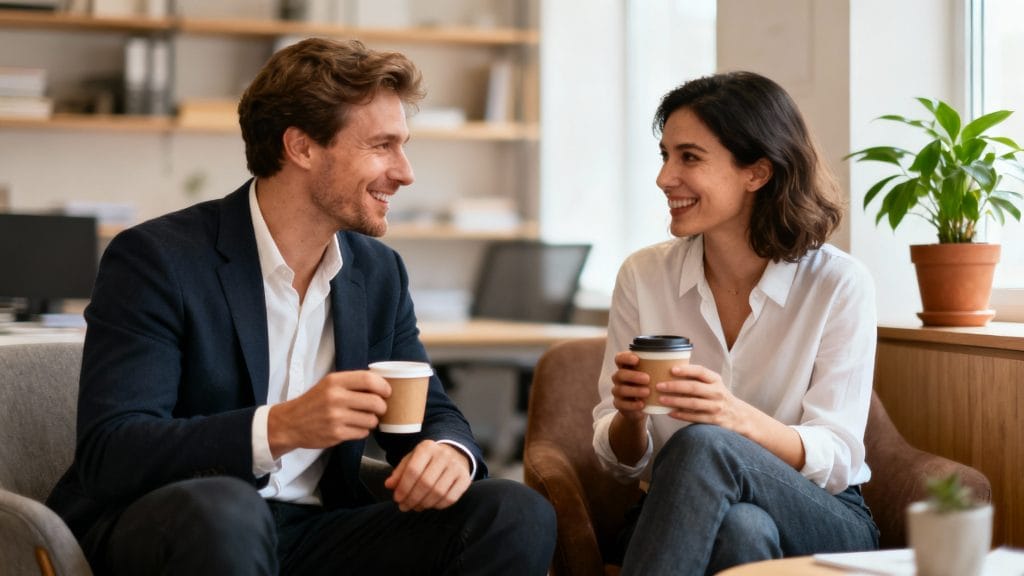 deux collègues proches partagent un café d’au revoir