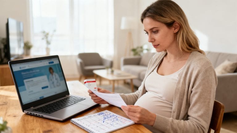 Femme enceinte préparant un congé pathologique à domicile