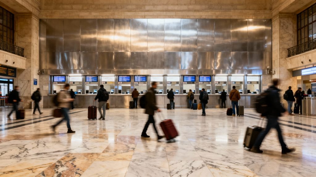 Gare animée aux heures de pointe, vigilance pickpockets