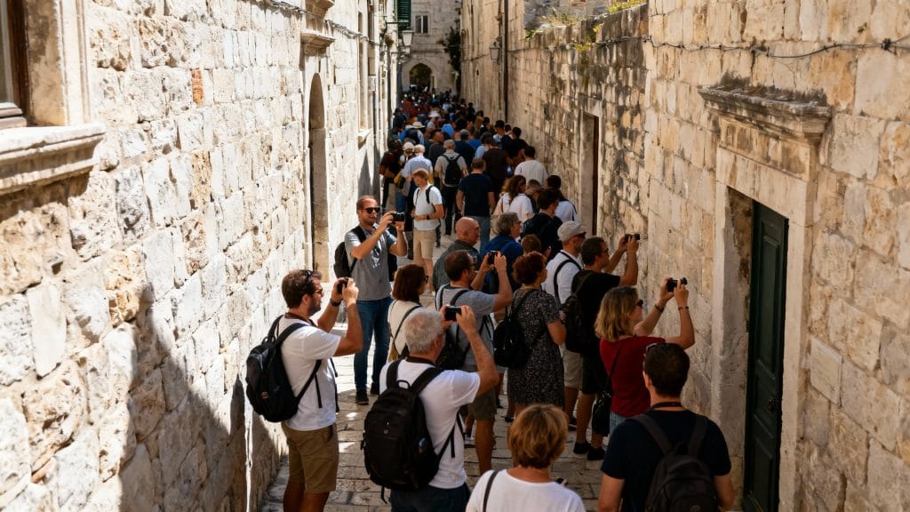 Ruelle touristique saturée, éviter la foule dans les Pouilles