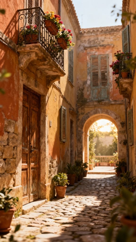 Ruelle pavée et patios dans la vieille ville de Palma