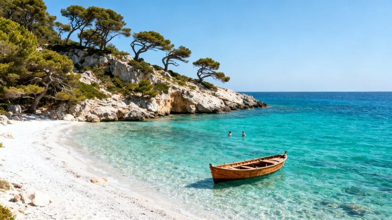 Crique aux eaux turquoise et pins dans les Îles Baléares