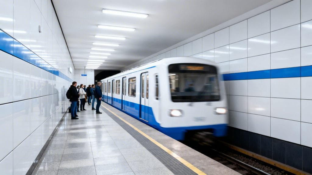 Quai de la ligne 13 avec train et voyageurs