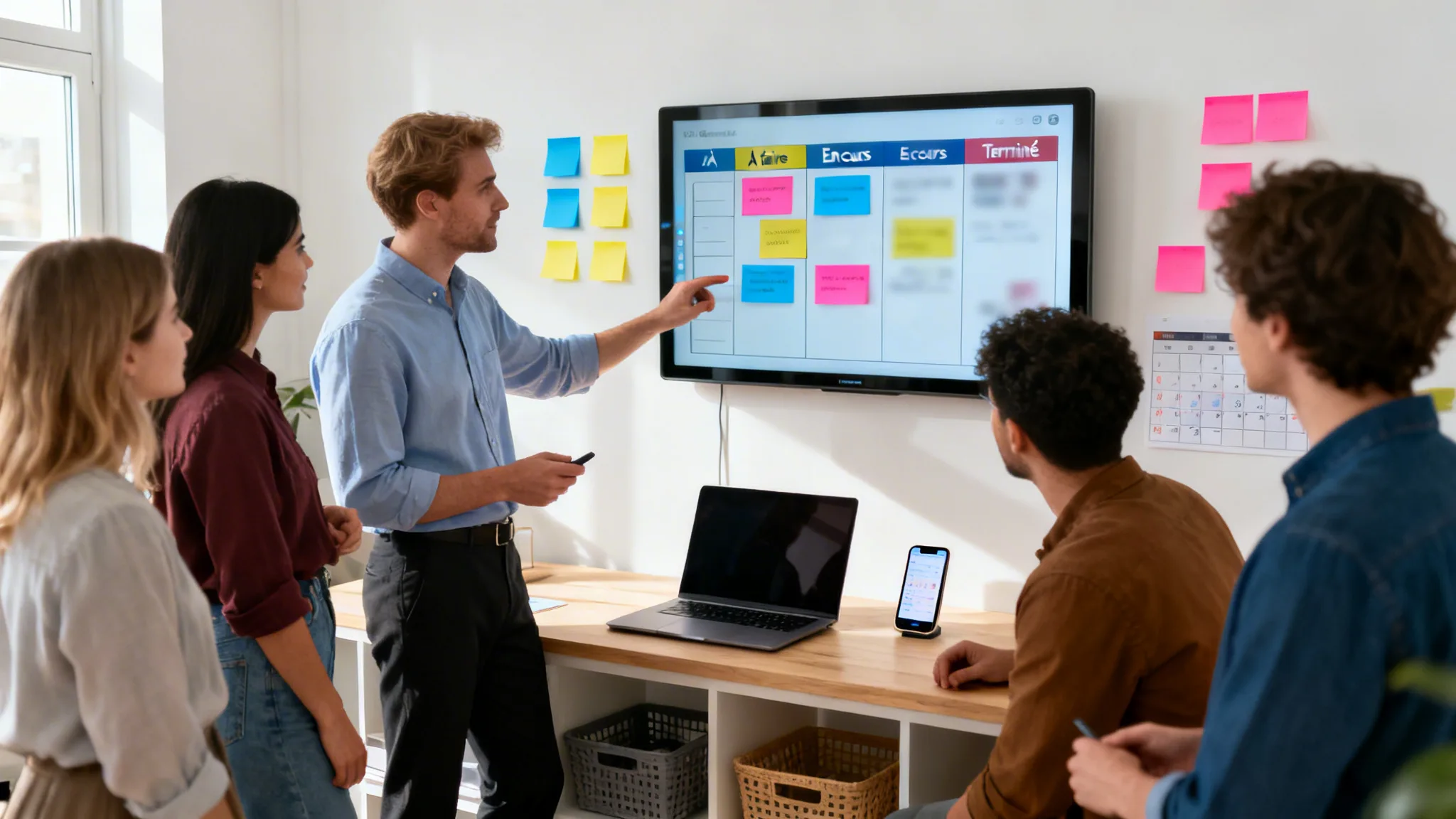 Équipe comparant un outil de gestion des tâches gratuit en Kanban