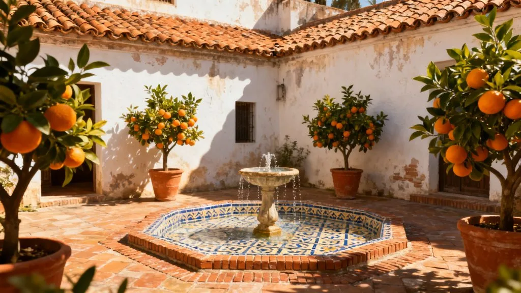Patio andalou ensoleillé pour visites d’octobre