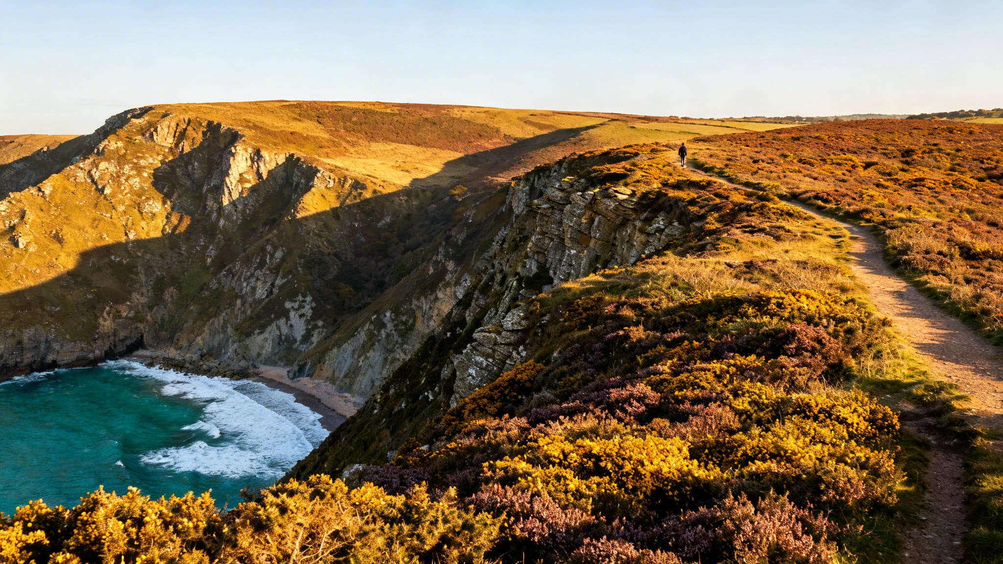 Panorama de falaises et landes au Cap de la Chèvre