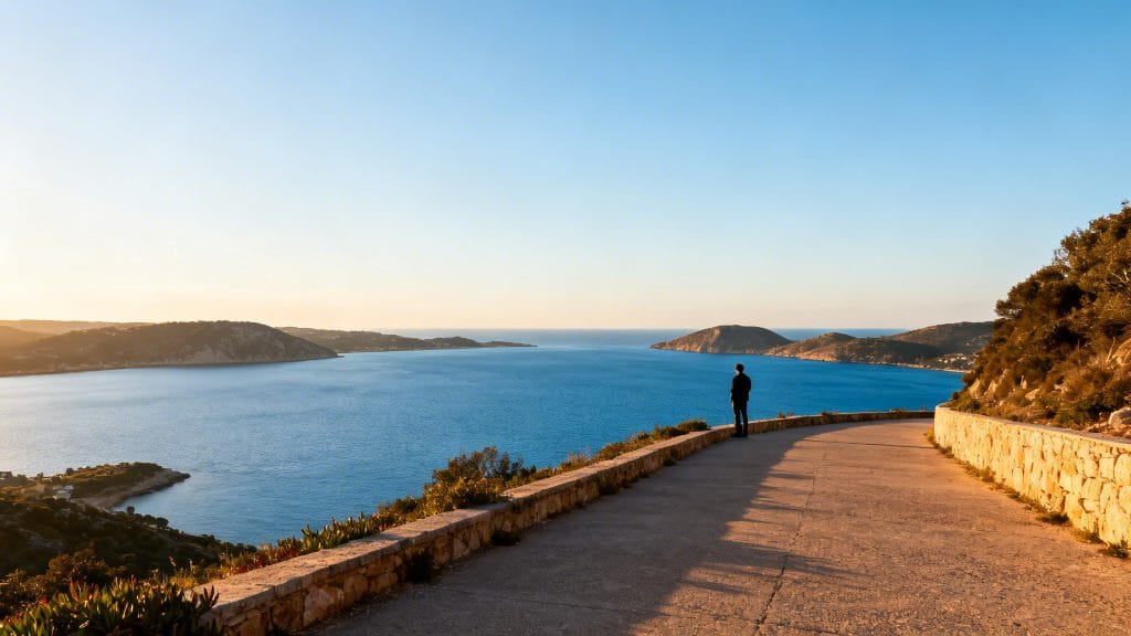 Corniche avec vue sur la baie de Douarnenez au soleil