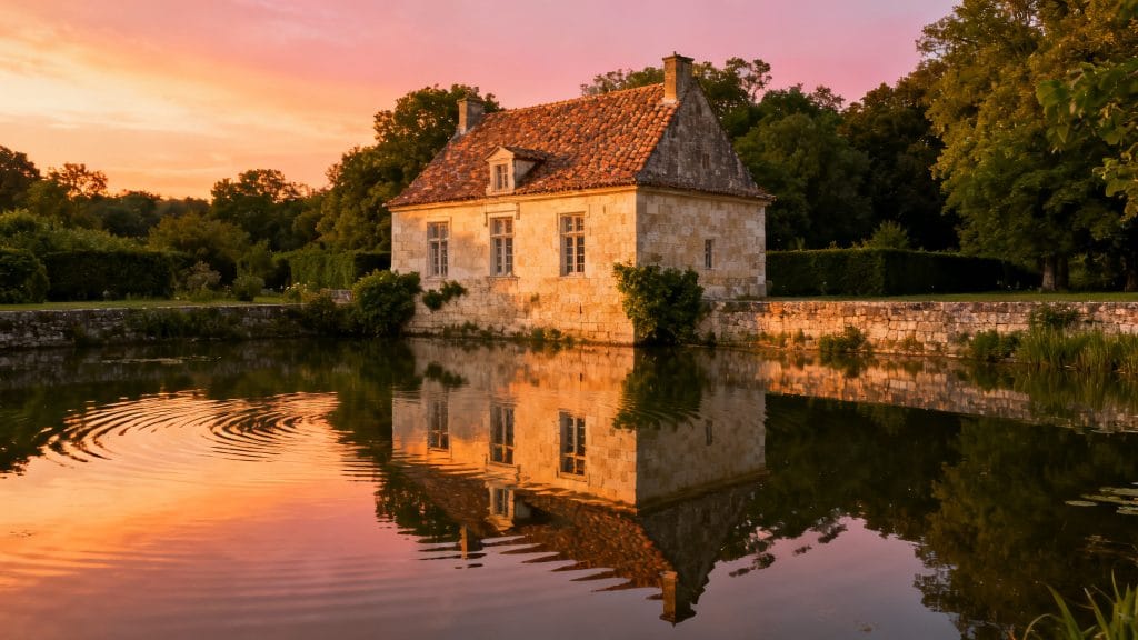 Reflet d’un château Renaissance sur un étang