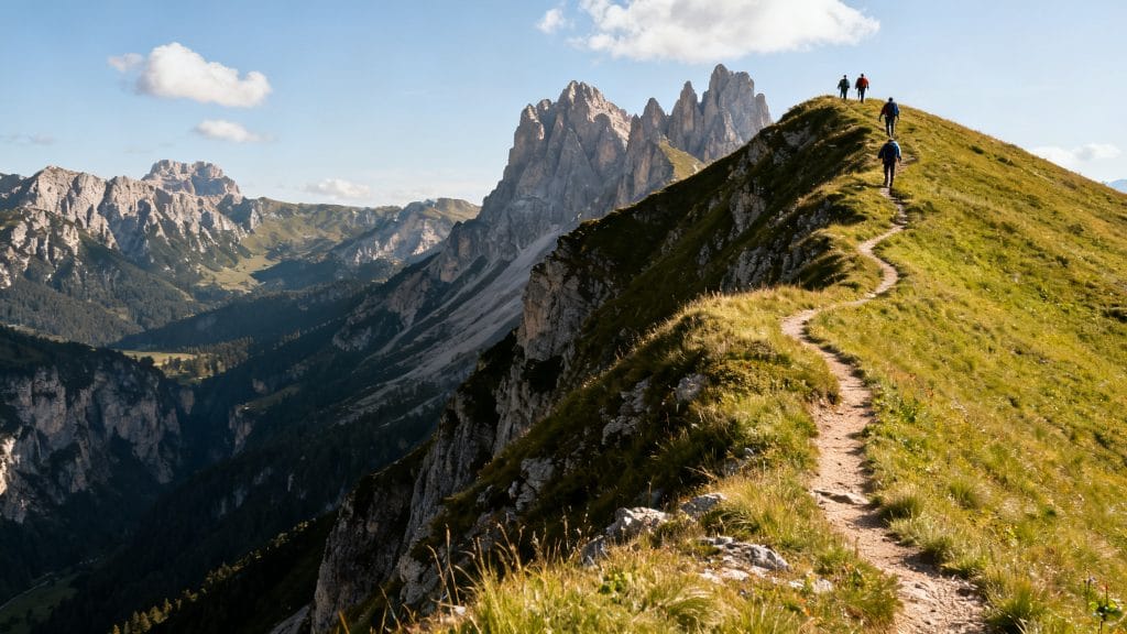 Crête dolomitique et panorama sur pics calcaires