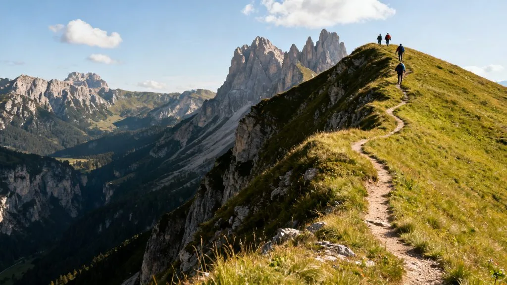 Crête dolomitique et panorama sur pics calcaires
