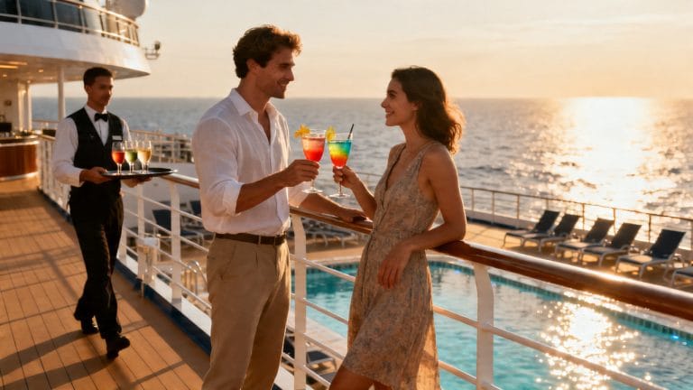 Croisière all inclusive en mer, détente au pont et cocktails