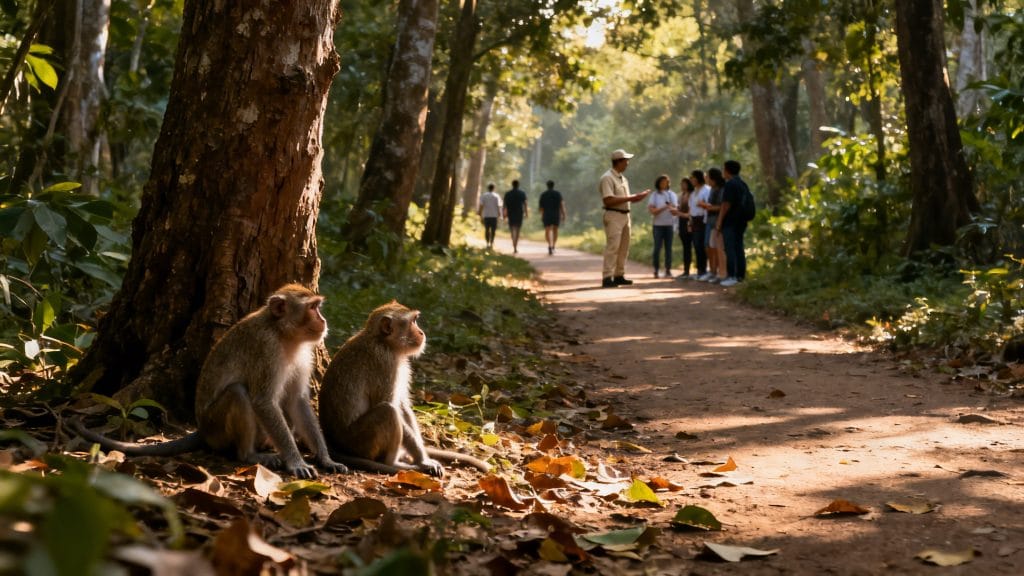 Sentier en boucle avec macaques de Barbarie et visiteurs