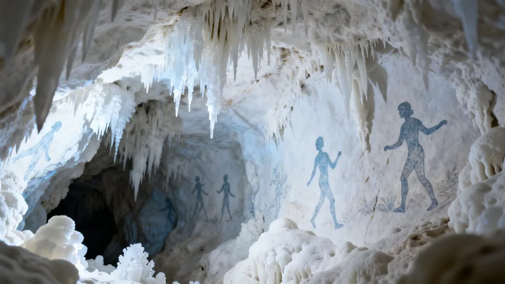 Concrétions et peintures discrètes dans une grotte
