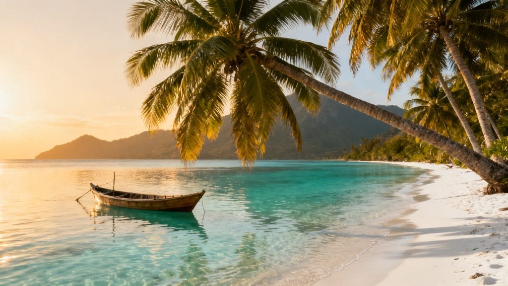 Lagon turquoise et plage ombragée pour baignade d’octobre