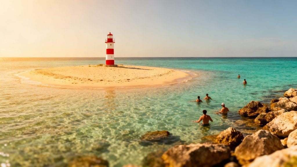 Îlot sableux proche du rivage avec eau turquoise limpide