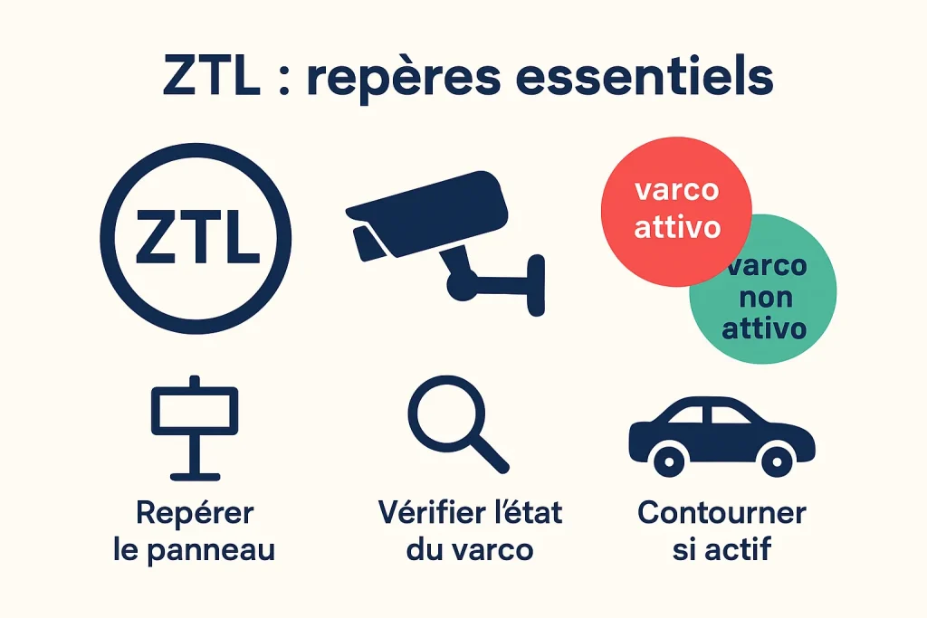 Infographie ZTL avec panneau, caméra et varco attivo