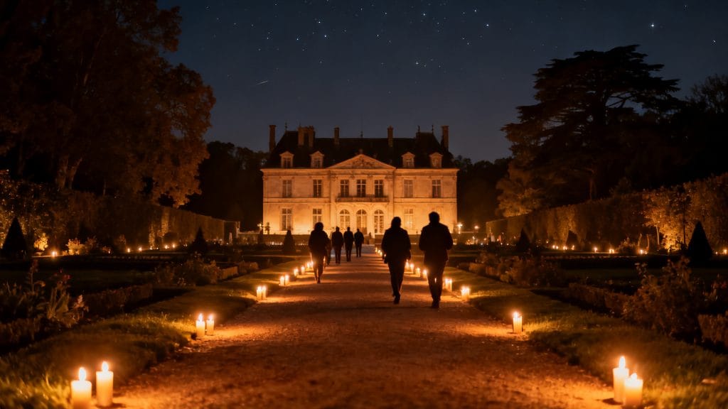Allées de jardin éclairées à la bougie le soir