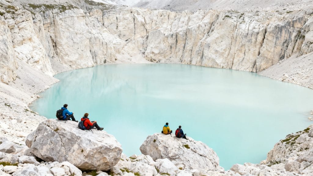 Lac alpin turquoise au cœur d’un cirque rocheux