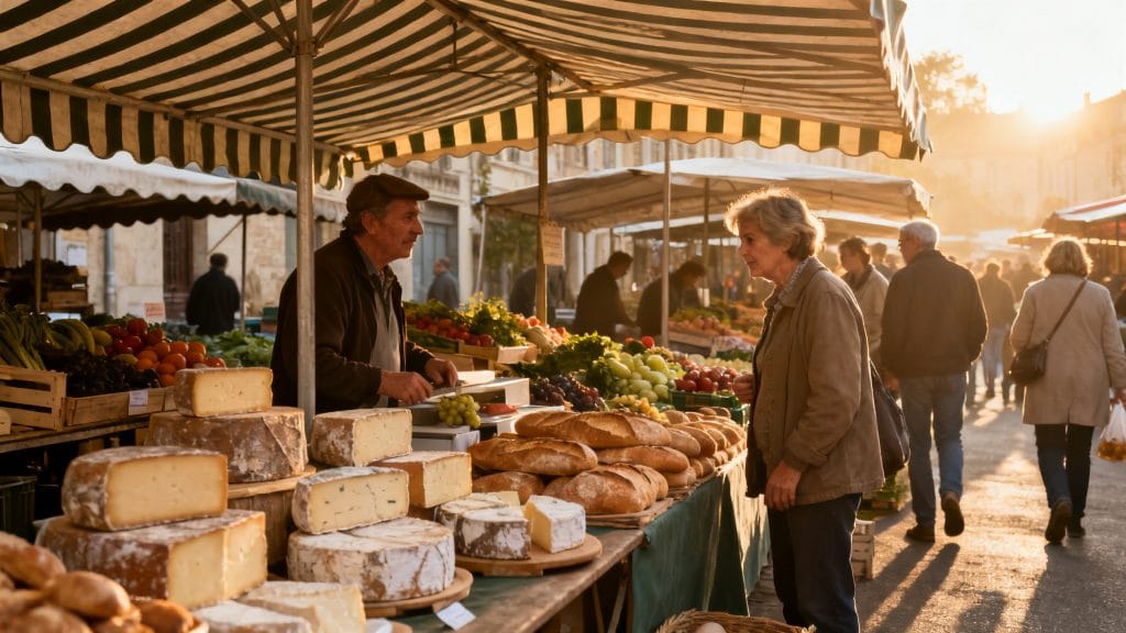 Marché dominical avec étals de producteurs locaux