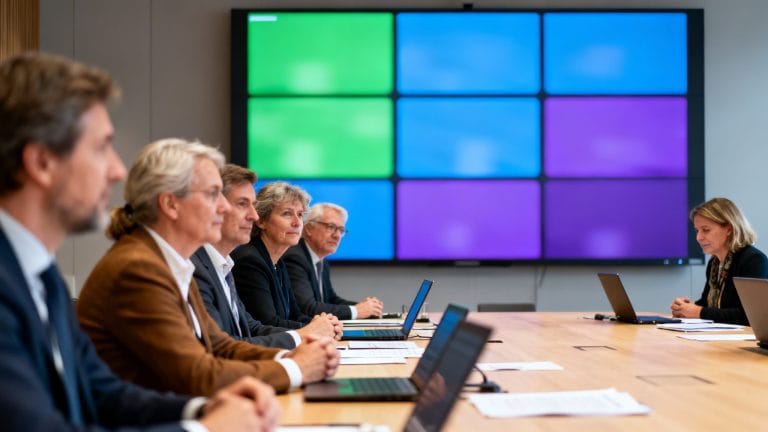 Comité examinant une matrice McKinsey sur écran