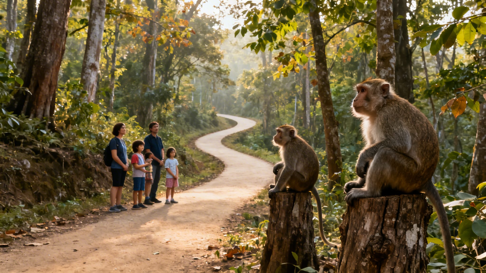 Visiteurs à La Montagne des Singes en Alsace observant des macaques