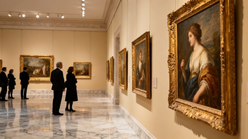 Salle de musée élégante aux tableaux classiques
