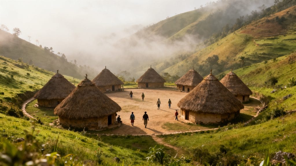 Maisons coniques traditionnelles dans une vallée verdoyante
