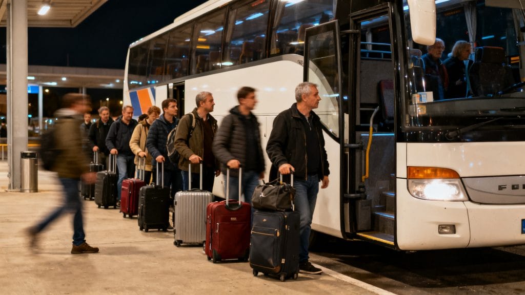 Embarquement pour un bus longue distance de nuit