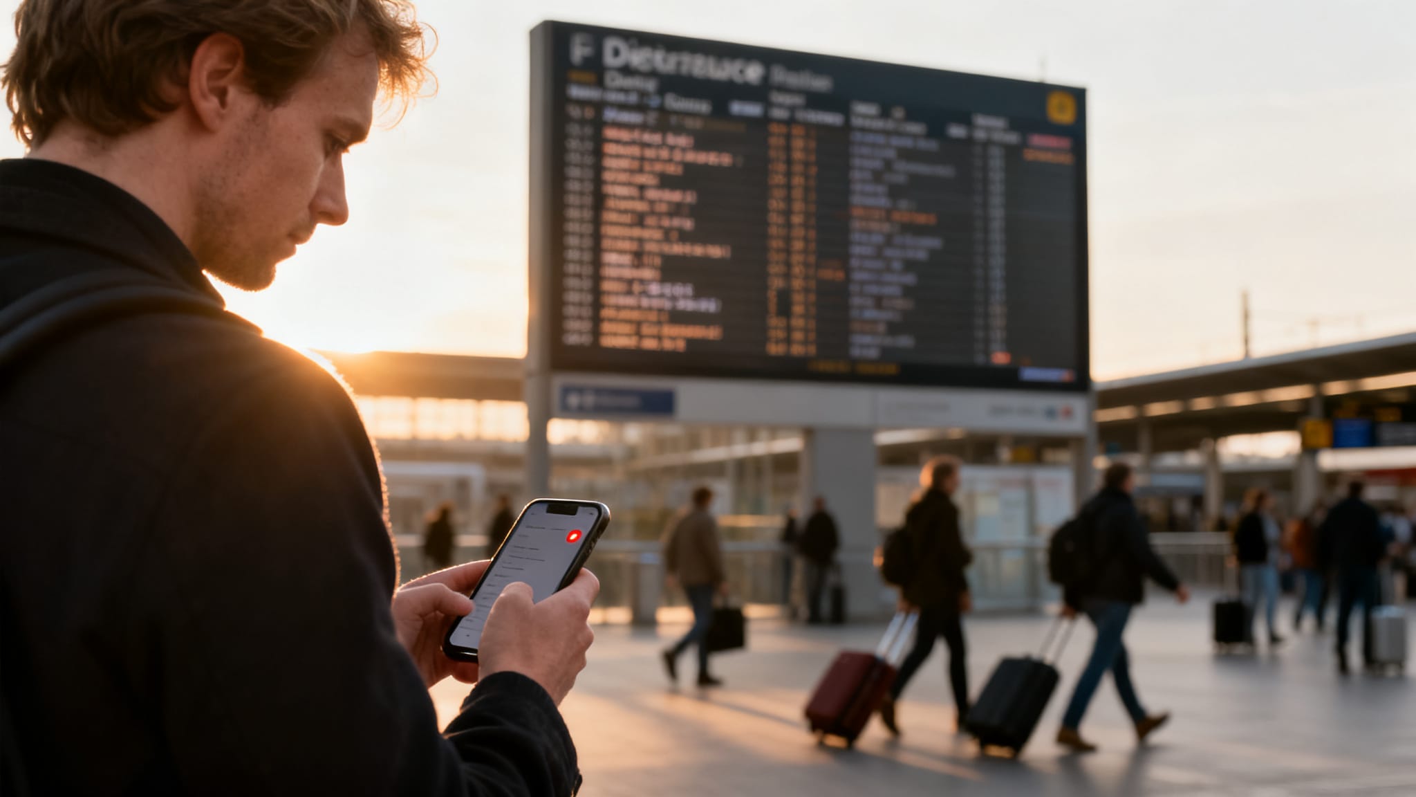 Voyageur cherchant des alternatives de voyage en cas de grève SNCF