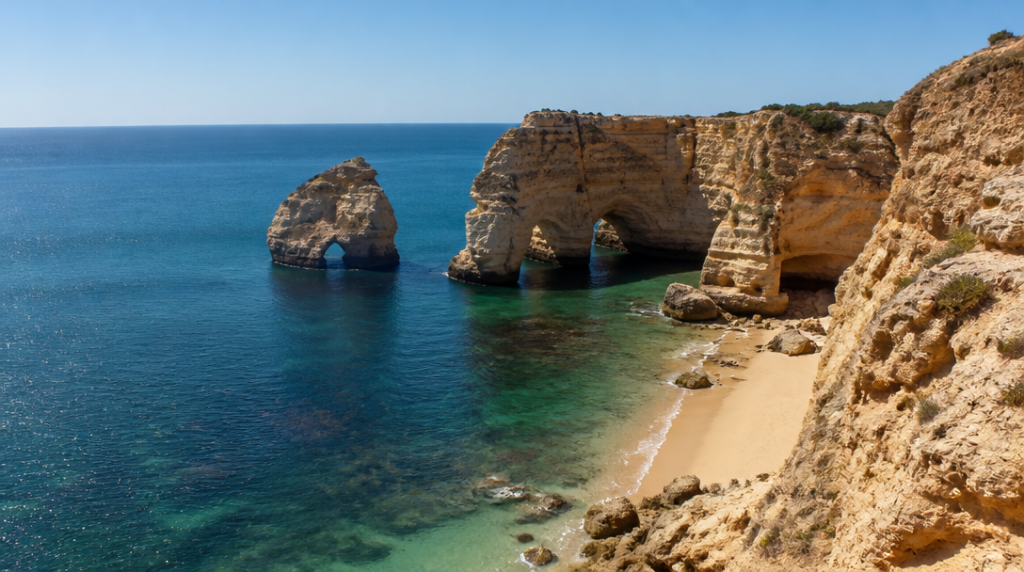 Soleil d’hiver en Algarve sur falaises dorées