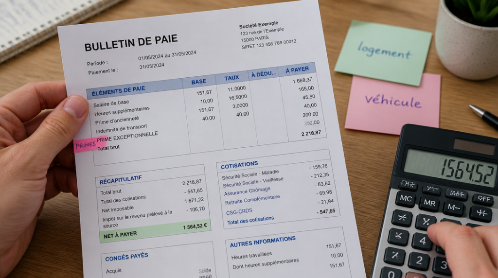 Fiche de paie avec brut, net et primes d’un préfet