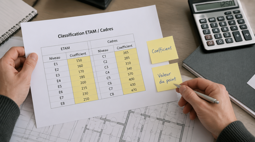Classification ETAM et cadres avec coefficient et valeur du point
