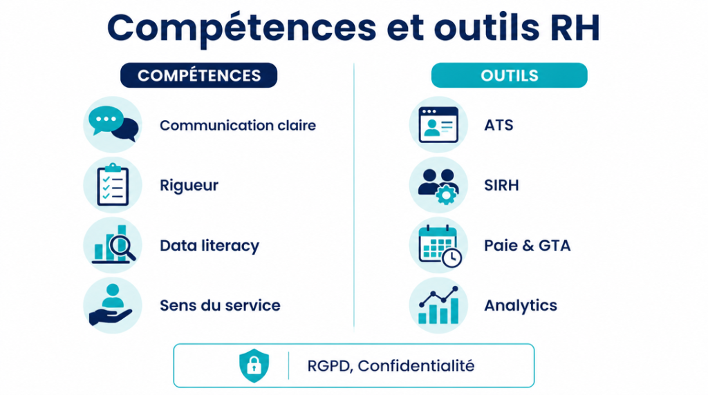 Infographie compétences RH et outils SIRH ATS paie